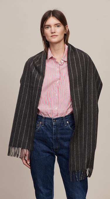 Joshua Ellis - Chalk Stripe Cashmere Scarf Steel